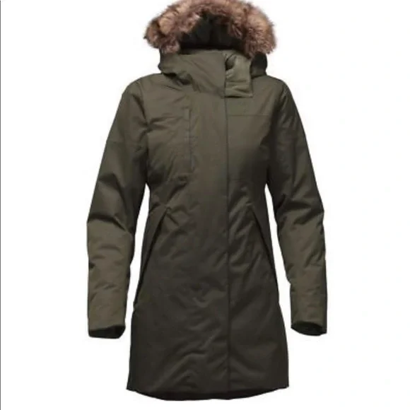 The North Face Olive Green Parka with Faux Fur Hood - Picture 1 of 11
